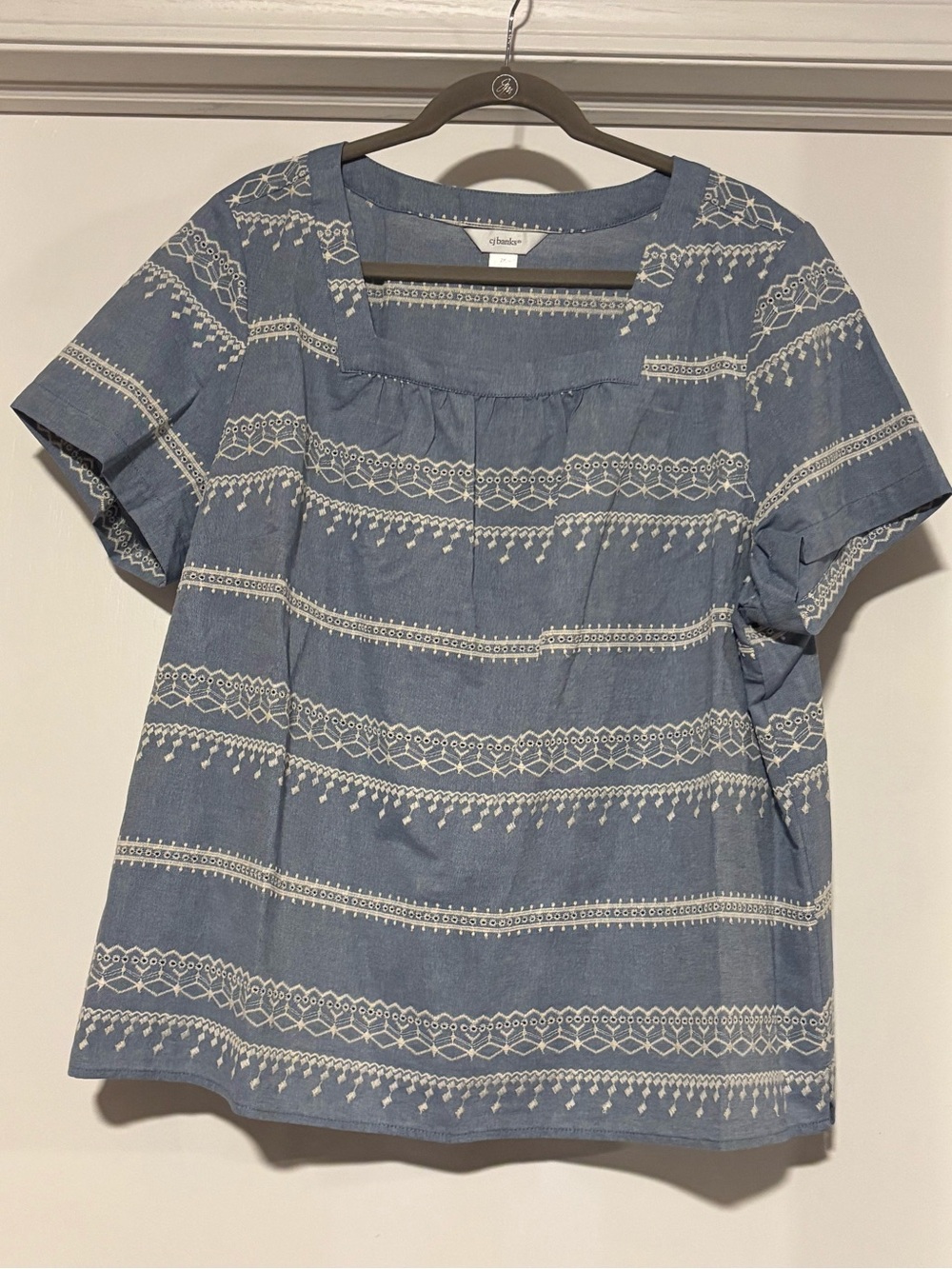 ⭐️CJ Banks Light Blue Embroidered Square-Neck Top